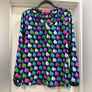 Macbeth Collection by Margaret Josephs  Sailboat Nautical Blouse Size Small